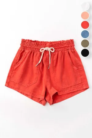 Rust Drawstring Linen Shorts