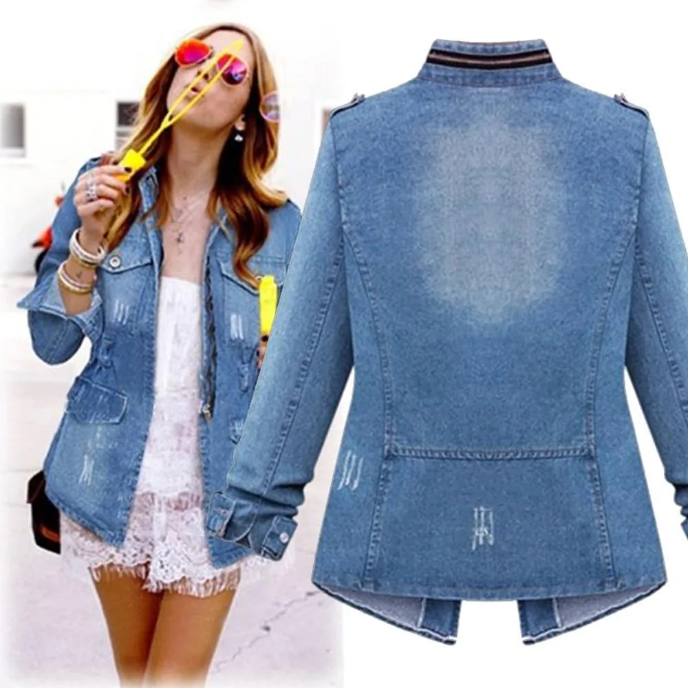 Slim Denim Jeans Pocket Zipper Jacket