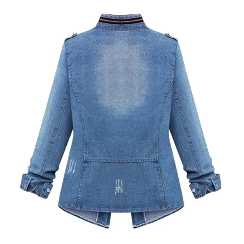 Slim Denim Jeans Pocket Zipper Jacket