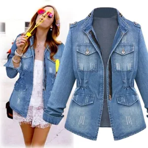 Slim Denim Jeans Pocket Zipper Jacket