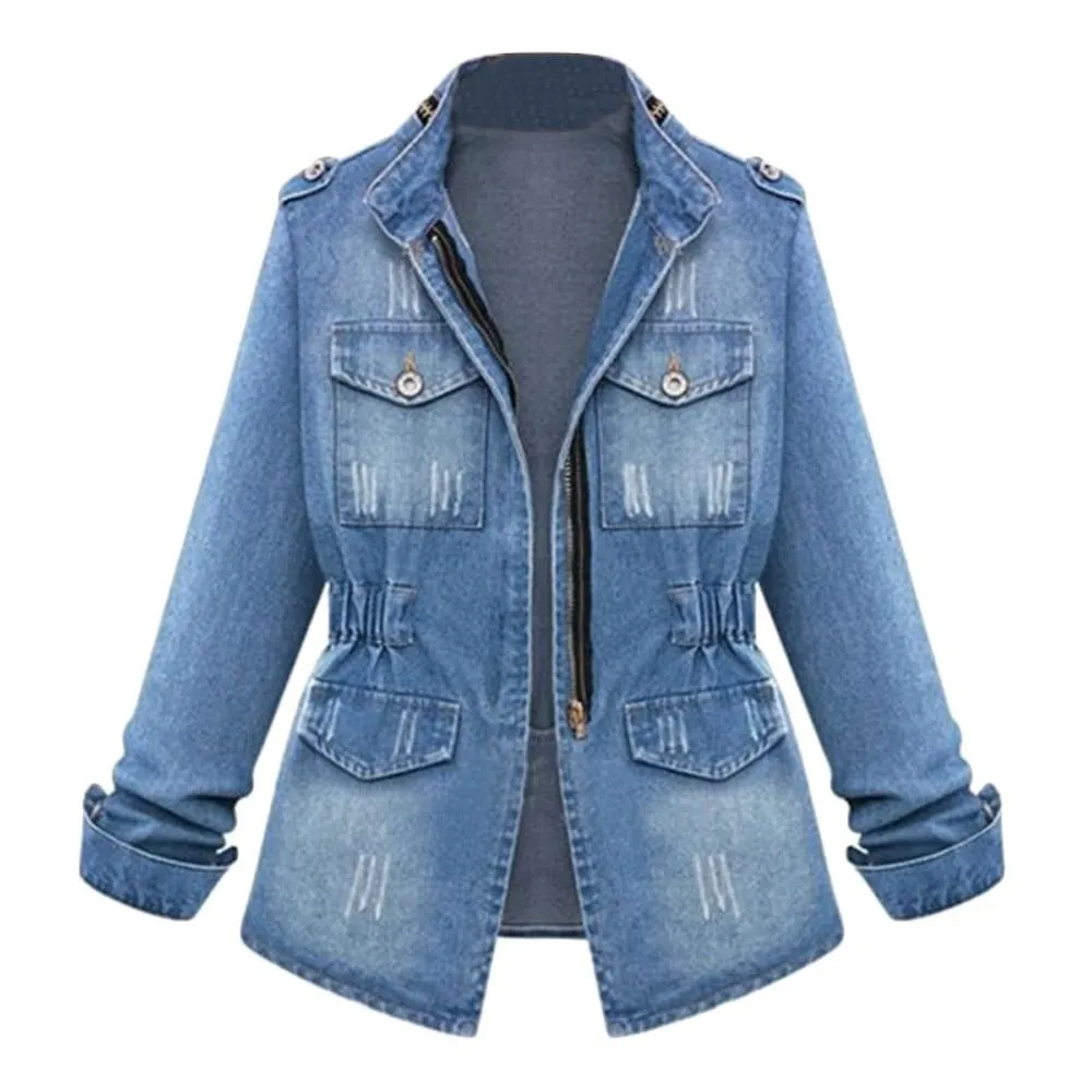 Slim Denim Jeans Pocket Zipper Jacket