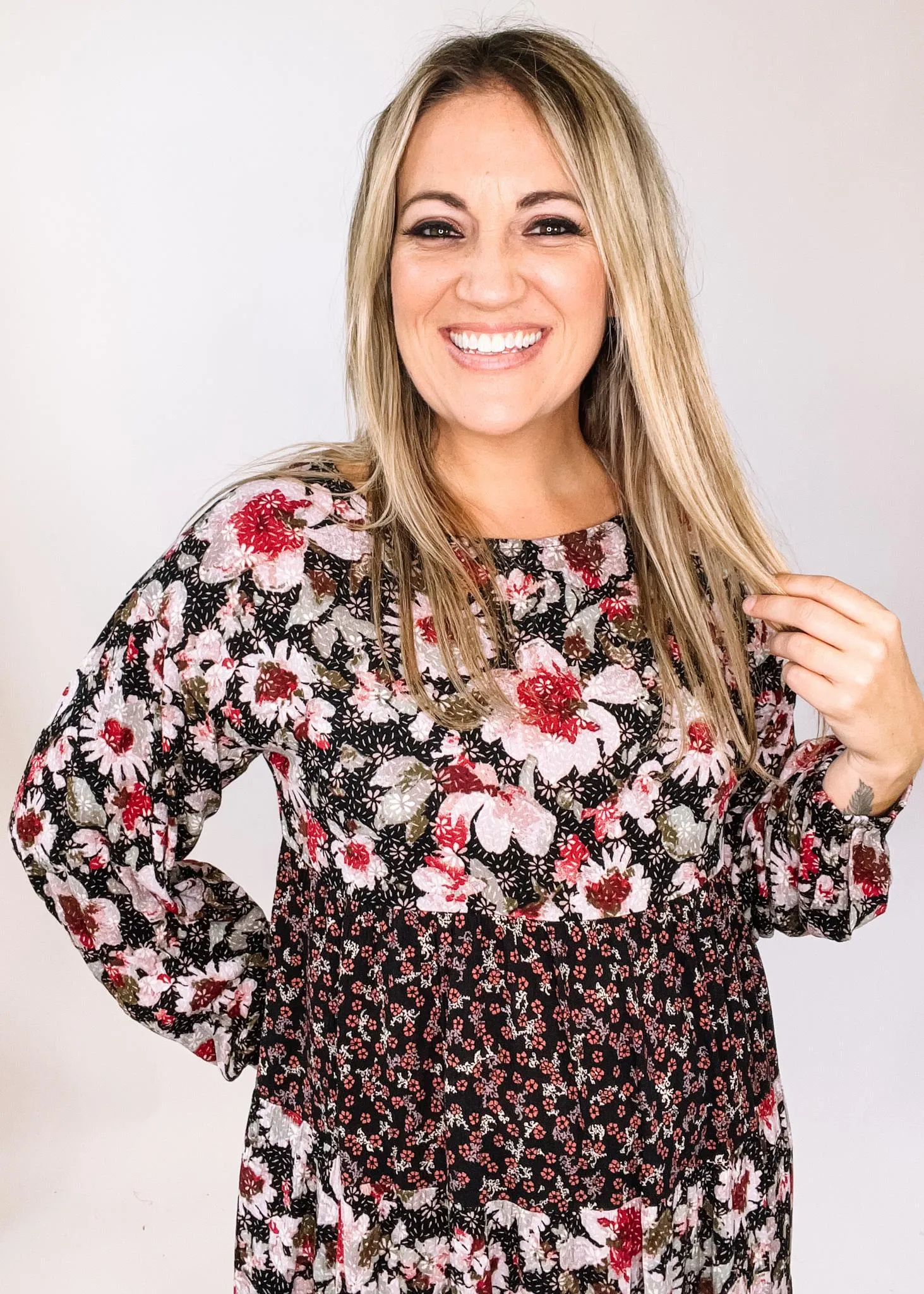 Speckle Print Block Tiered Floral Dress