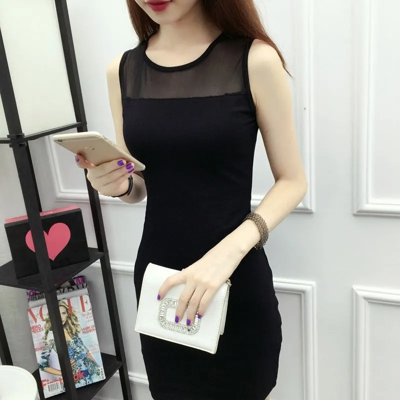 Summer Outdoor Lace Camisole Women Slim Look Hip Flattering Mid-Length Plus Size Mesh Dress