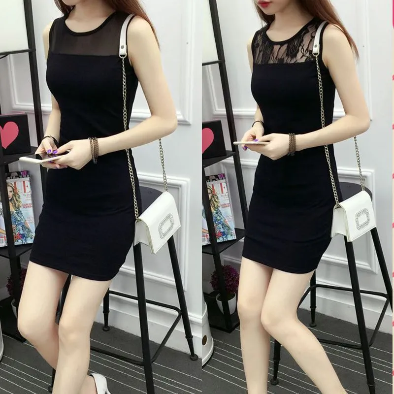 Summer Outdoor Lace Camisole Women Slim Look Hip Flattering Mid-Length Plus Size Mesh Dress