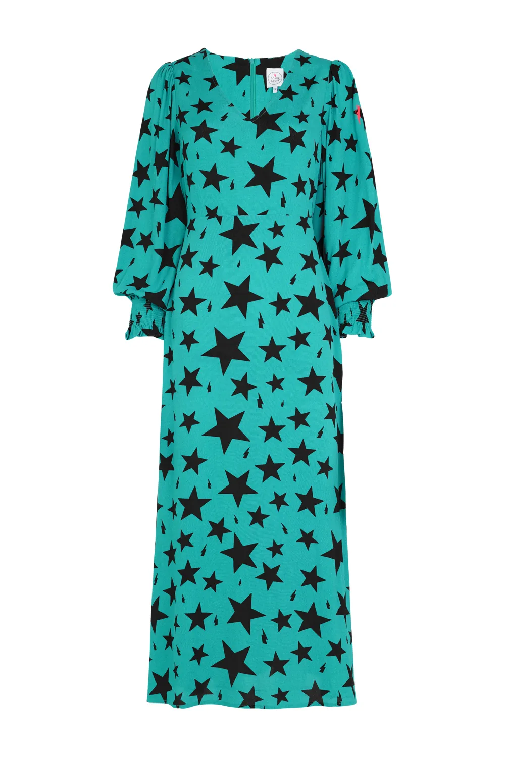 Teal with Black Star and Lightning Bolt Midi Dress