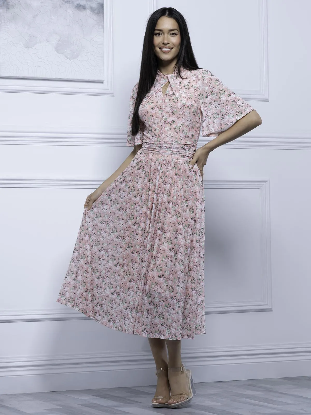 Tina Turtle Neck Mesh Dress, Apricot