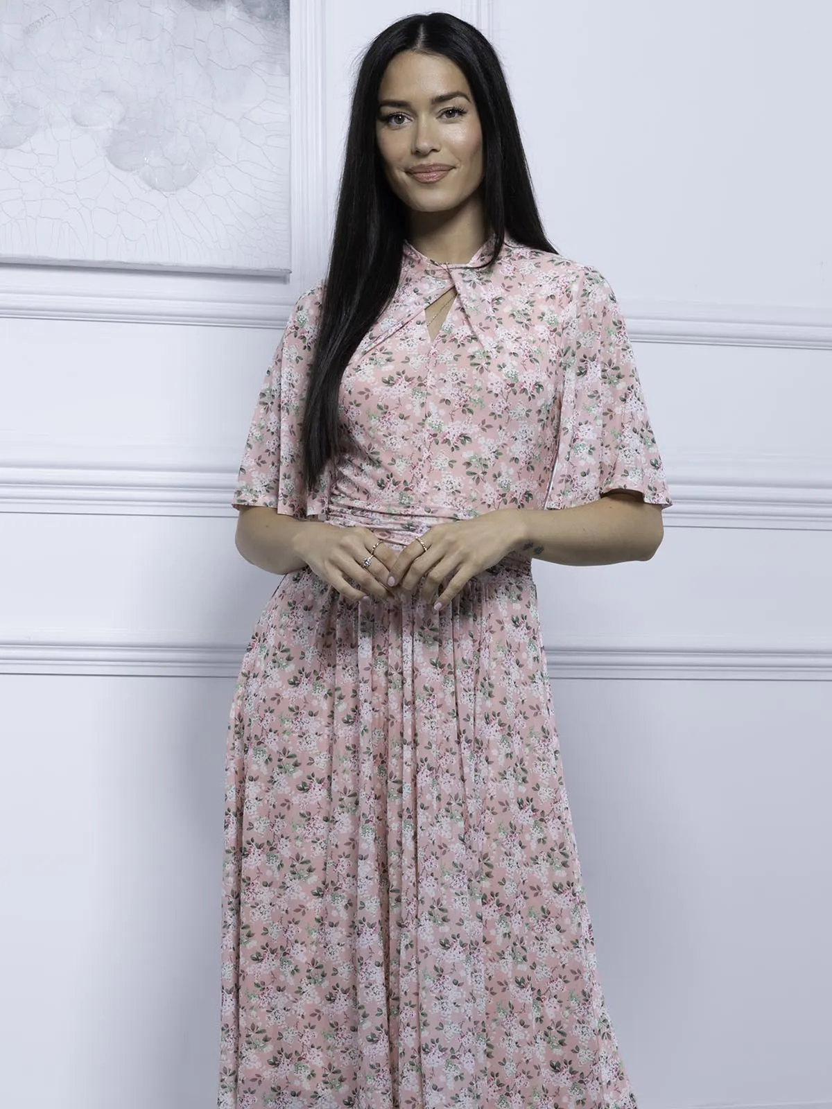 Tina Turtle Neck Mesh Dress, Apricot