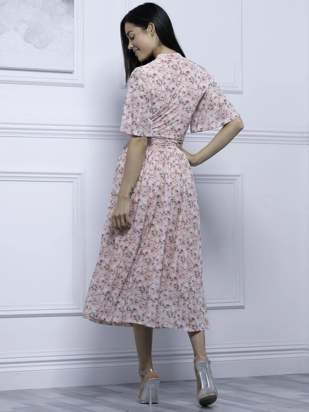 Tina Turtle Neck Mesh Dress, Apricot