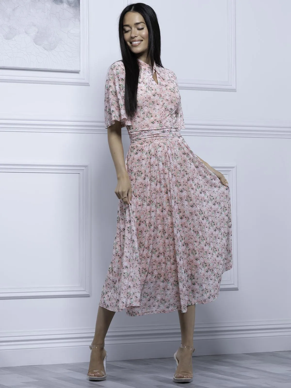 Tina Turtle Neck Mesh Dress, Apricot