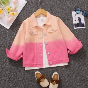 Toddler Girl Sweet Tie Dyed Color block Lapel Collar Denim Jacket Autumn