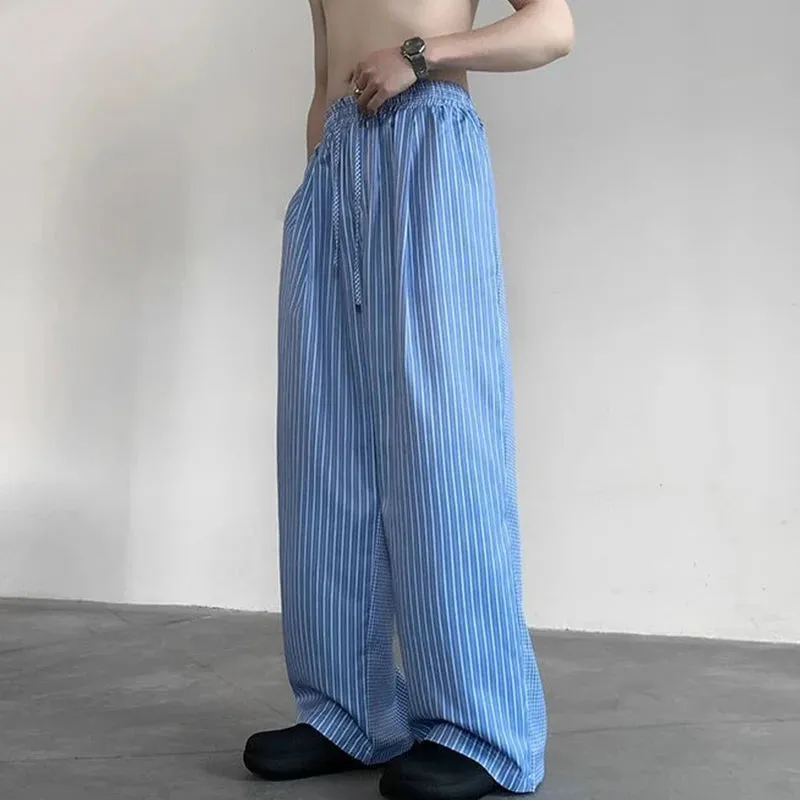 WIAOFELLAS  -  Korean light color vertical stripe pants patchwork checkered trousers couple casual grunge wide leg pants for outerwear