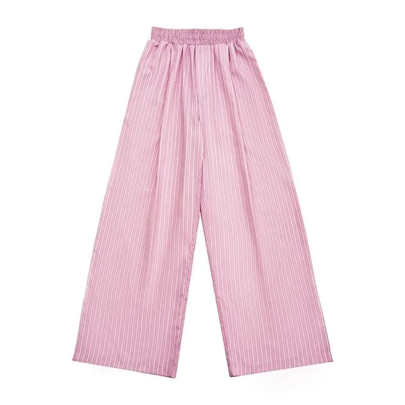 WIAOFELLAS  -  Korean light color vertical stripe pants patchwork checkered trousers couple casual grunge wide leg pants for outerwear