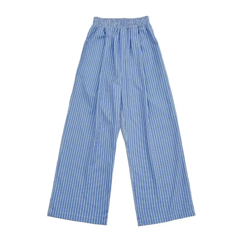 WIAOFELLAS  -  Korean light color vertical stripe pants patchwork checkered trousers couple casual grunge wide leg pants for outerwear