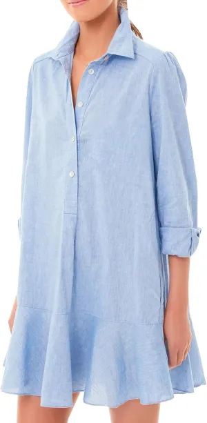 Womens T Shirt Mini Dress Long Sleeve Cotton Short Dress Button Up Ruffle Hem Dresses Ruffle Sleeve Dress Plus Size